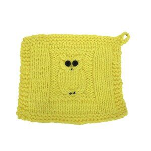 Hand-Knitted Pot Holder Yellow Trivet Kitchen Kitschy Cottagecore 70s Grannycore